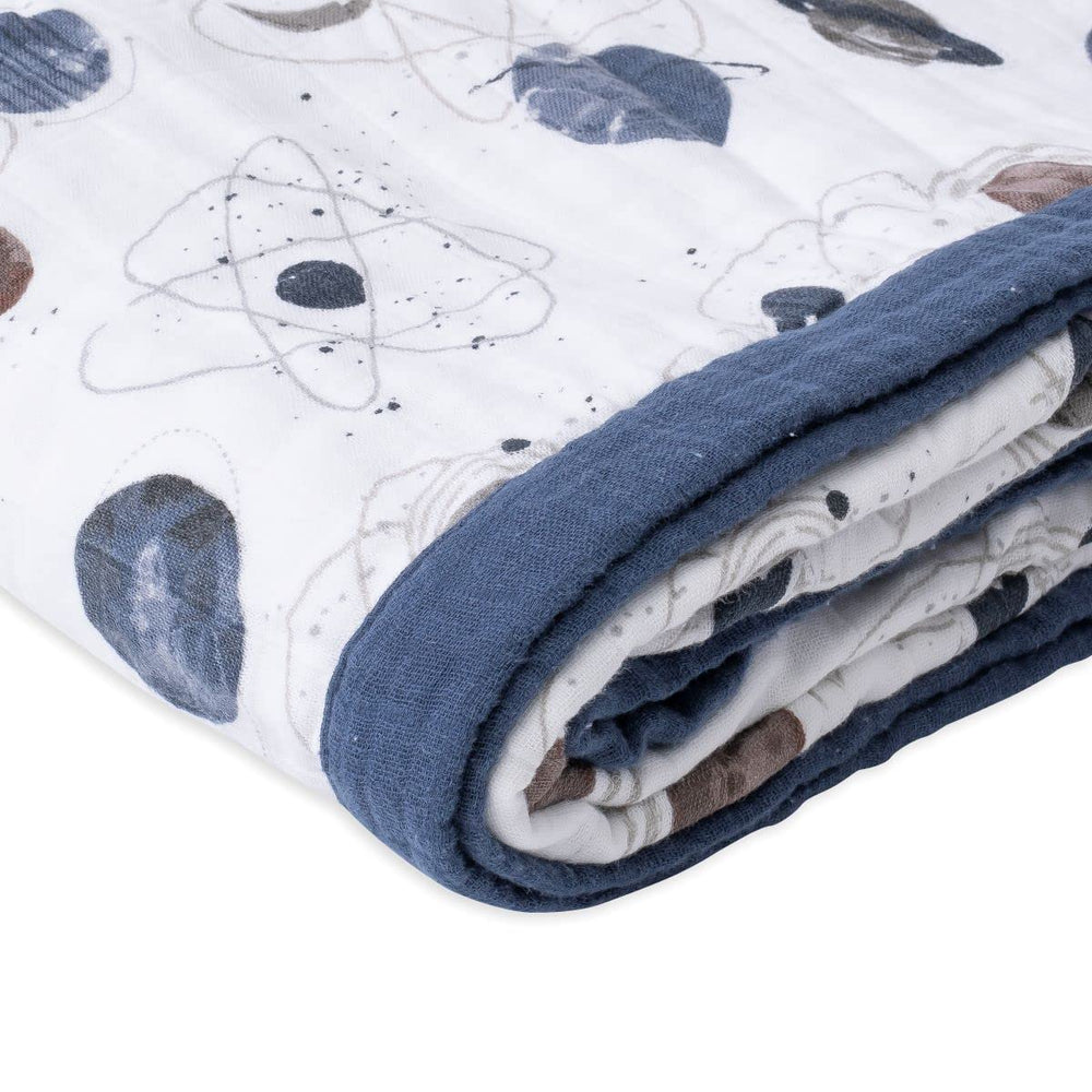 Little Unicorn Premium Quilted Throw Planetary soft-closeup displays four-layer muslin softness