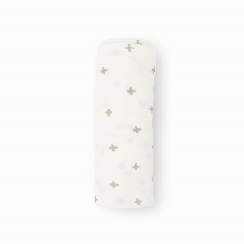 Little Unicorn Premium Stretch Knit Swaddle Grey Cross car-seat wrap calms while traveling.