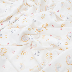 Little Unicorn rainbows knit texture close-up shows buttery-soft fabric and stretch