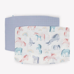 Little Unicorn standard pillowcase 2-pack highlights breathable muslin texture for cooler nights.