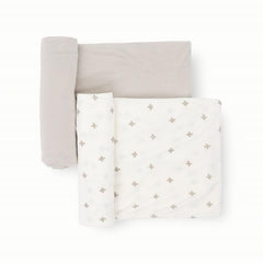 Little Unicorn swaddle blanket 2-pack grey cross folded for cozy swaddling.