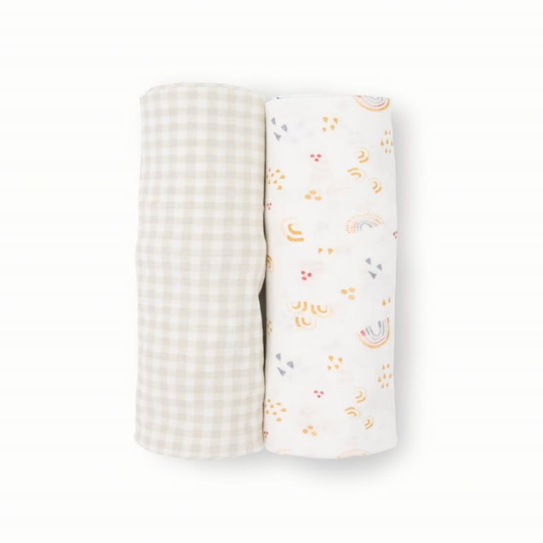 Little Unicorn swaddle oeeko-tex-certified rainbows emphasizes safe skin-friendly use