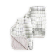 Little Unicorn burp cloth grey stripe folded demonstrates compact storage and quick drying
