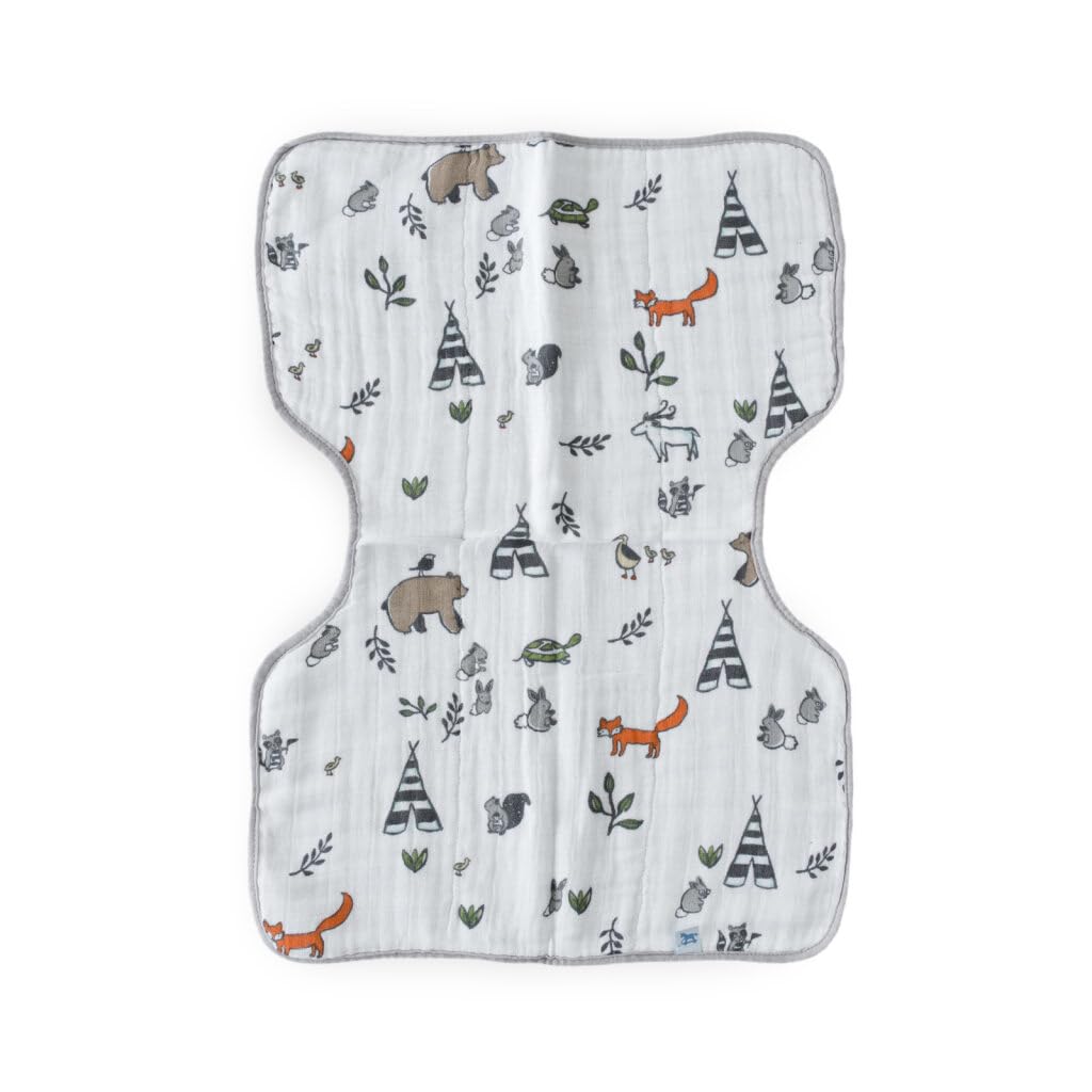 Little Unicorn Ultra-Absorbent Burp Cloth Forest Friends, folded neatly for spill protection.