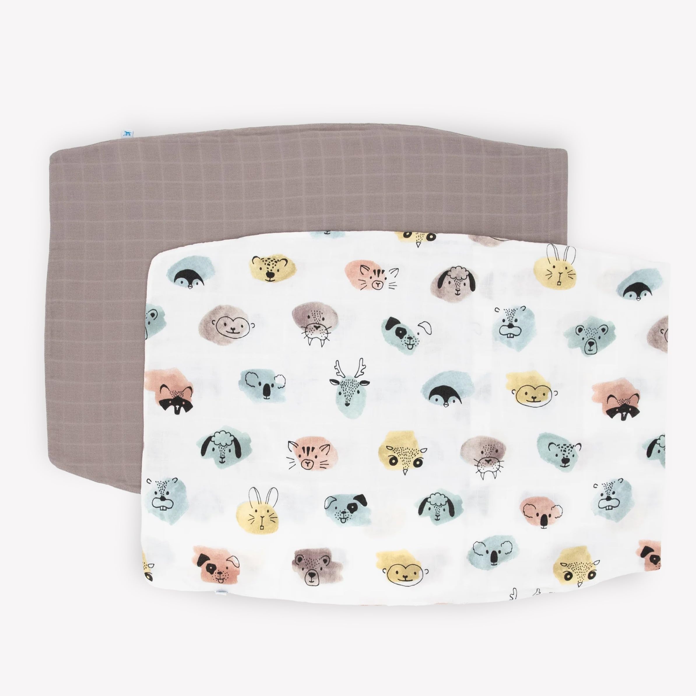 Little Unicorn watercolor critters pillowcase close up of breathable muslin texture
