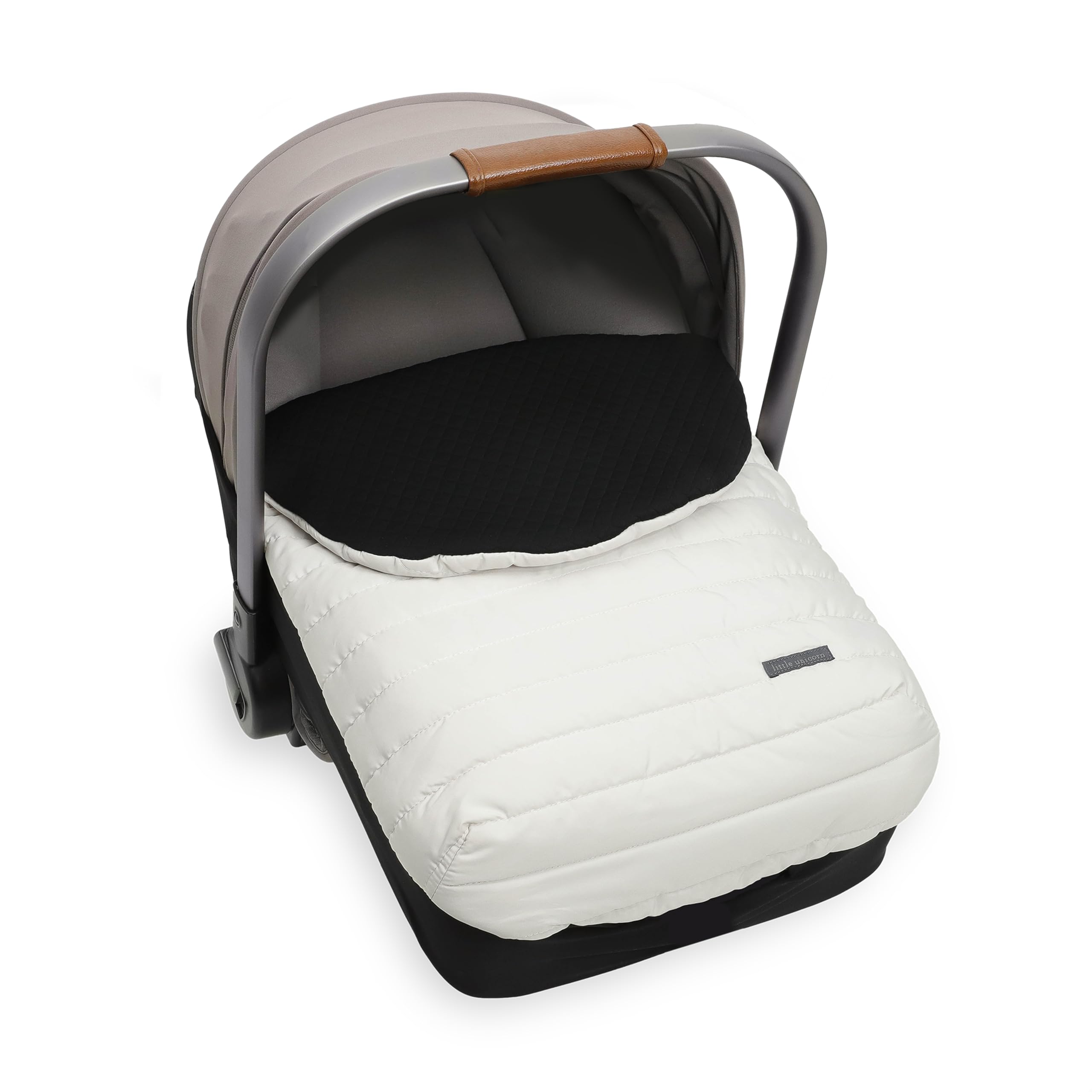 Little Unicorn Winter Car Seat Cover Pearl closeup, showing premium insulation for chilly rides.