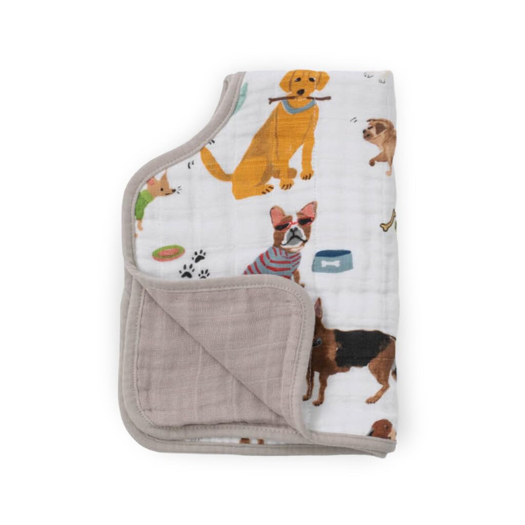Little Unicorn Woof burp cloth soft cotton feels gentle against baby's skin.