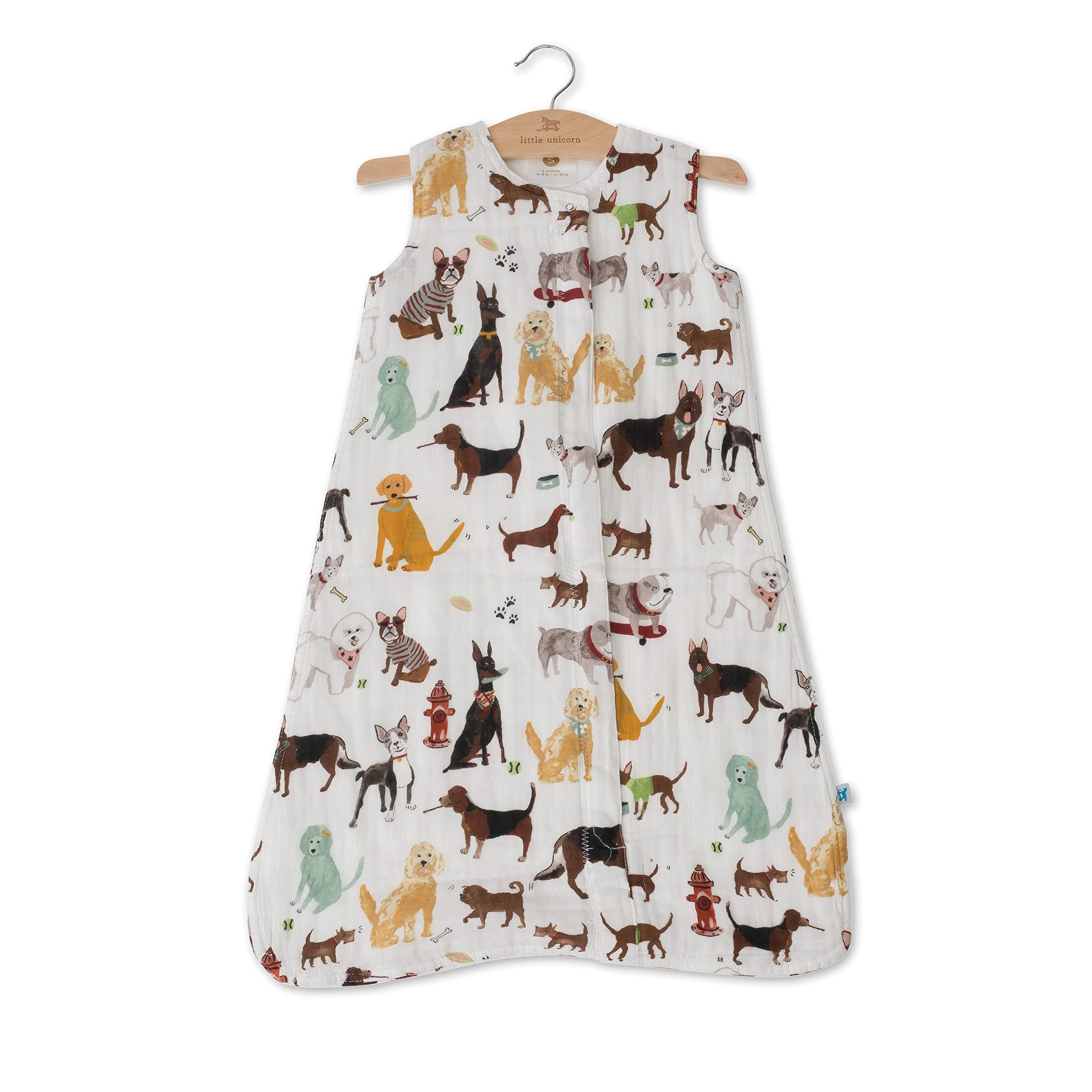 Little Unicorn Woof sleep sack bottom-sewn feet keep warmth and prevent climbing.