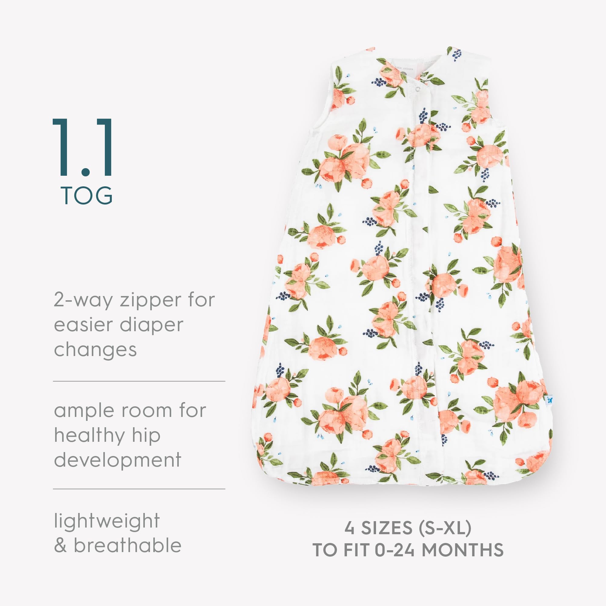 Little Unicorn Woof sleep sack includes wooden hanger for neat storage.