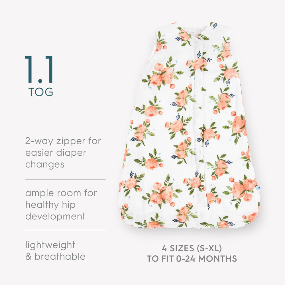 Little Unicorn Woof sleep sack includes wooden hanger for neat storage.
