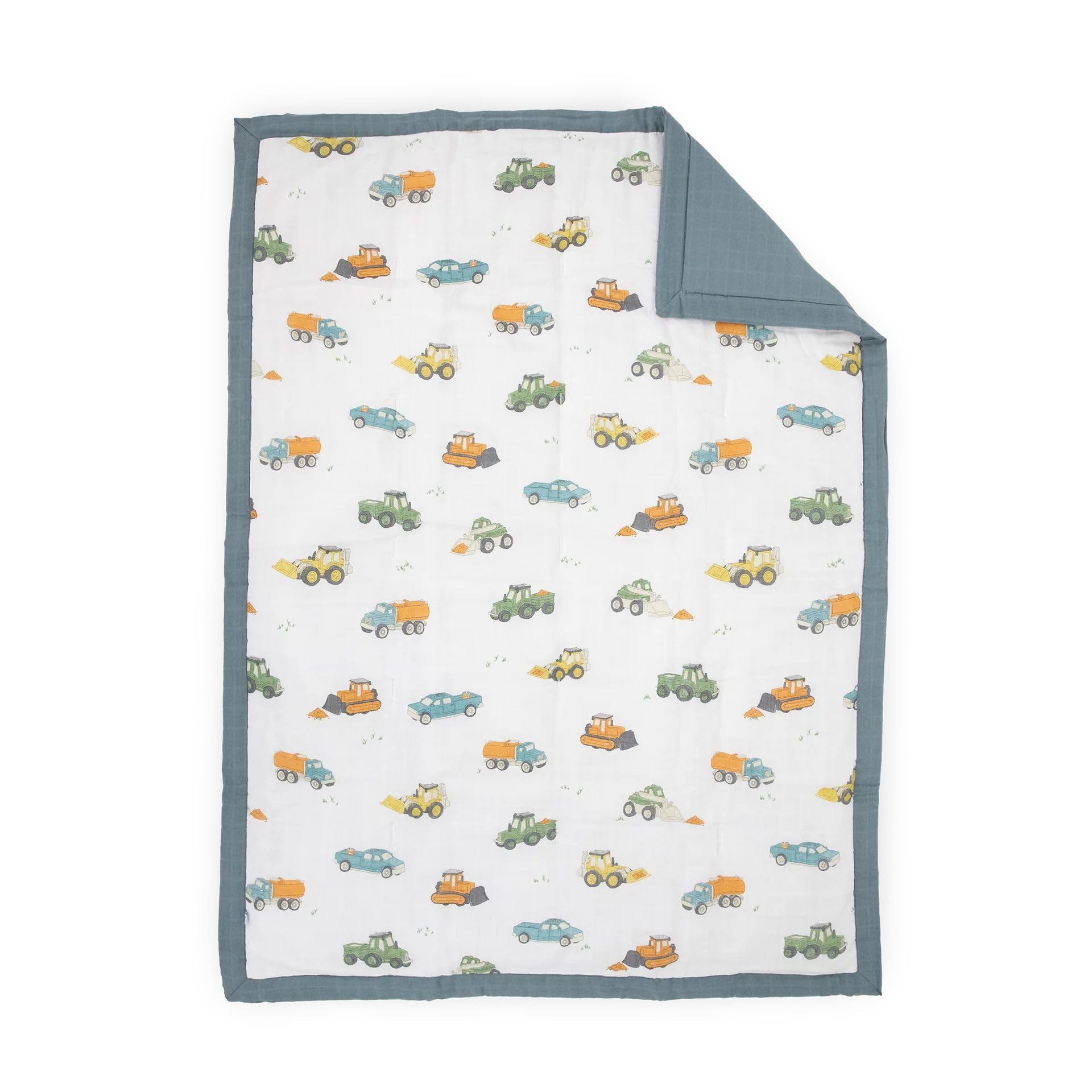 Little Unicorn work-trucks converted-crib-fit shows secure bedding alignment.