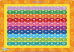 Little Wigwam 1 to 100 placemat front view aids writing practice during homework sessions.