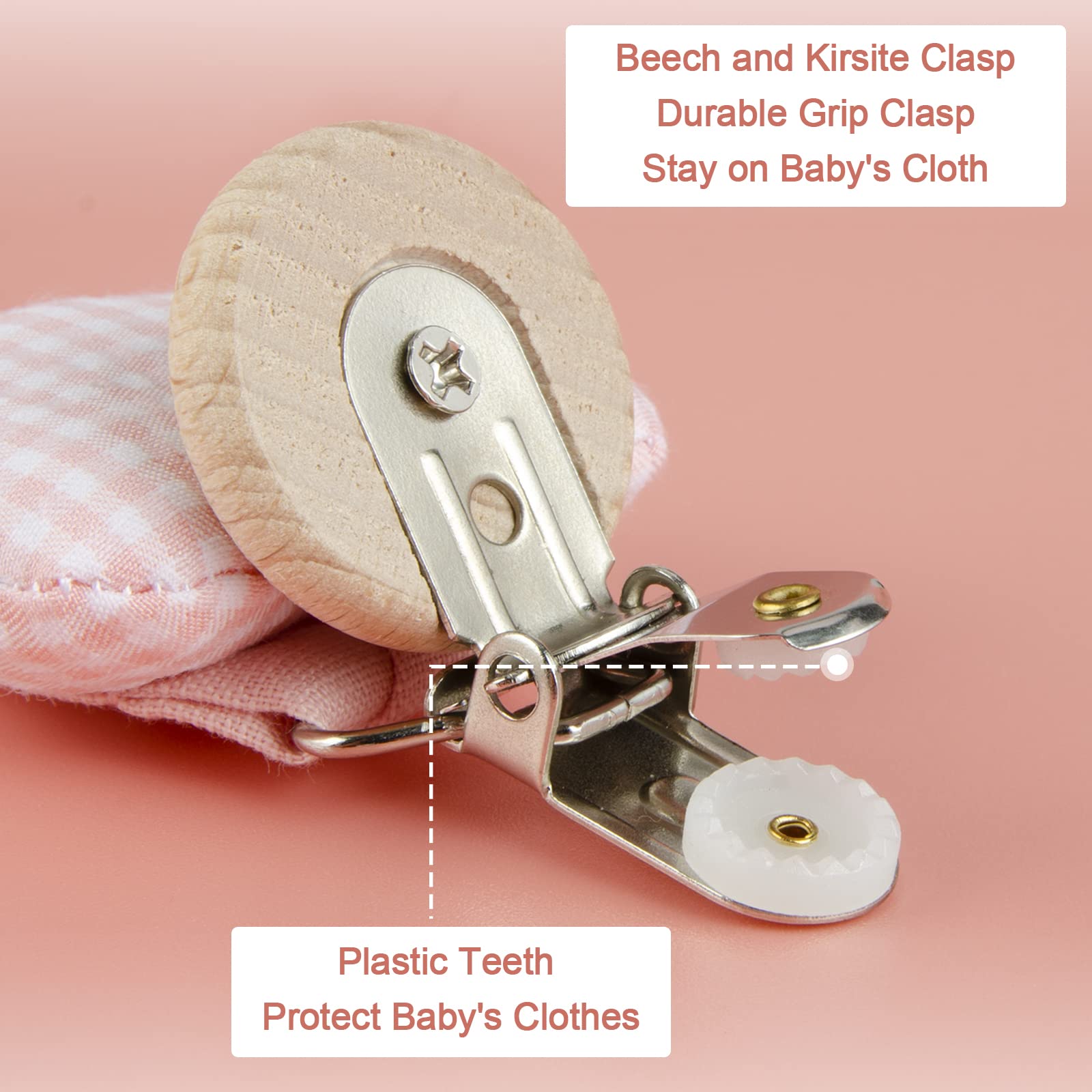 Little World bunny-pattern clip provides cute accessory while keeping pacifier handy.