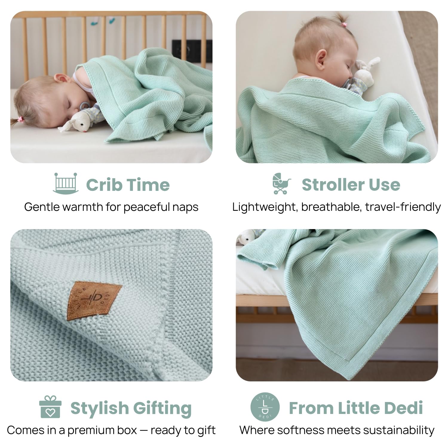 Little Dedi stroller-ready sage blanket ideal for on-the-go comfort