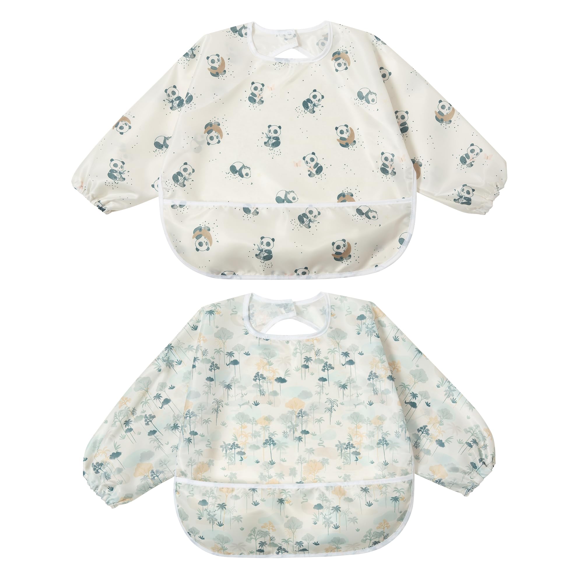 Little Dimsum Mess-Proof Bib cover-full-view shows full chest-to-knee protection during meals.