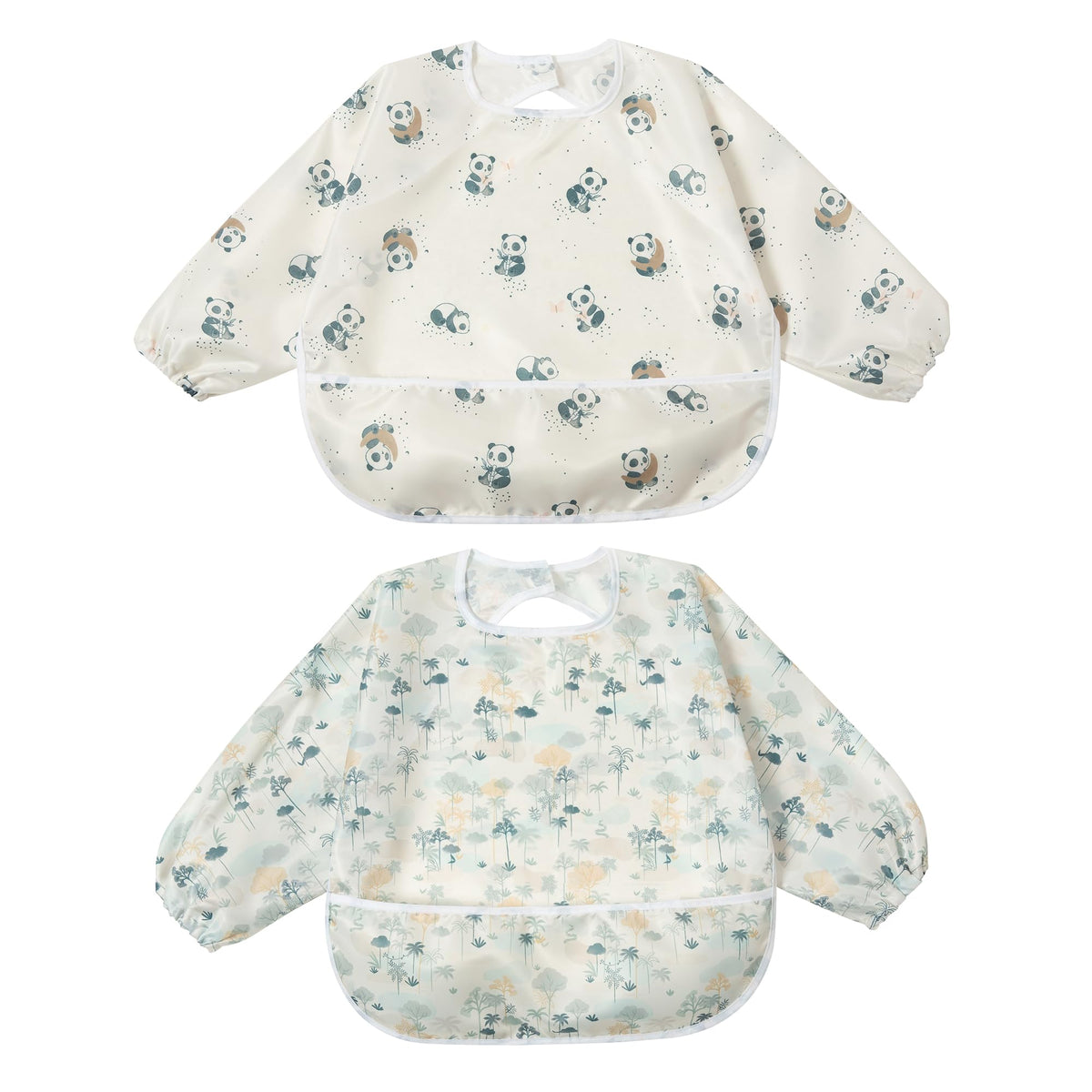 Little Dimsum Mess-Proof Bib cover-full-view shows full chest-to-knee protection during meals.