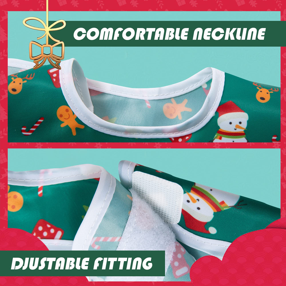 Little Dimsum Christmas bib pocket detail highlights mess containment during meals