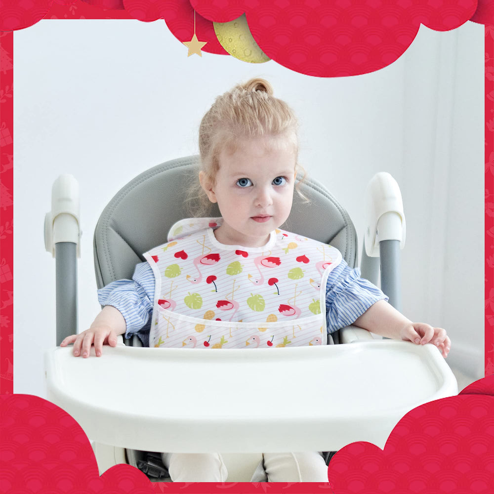 Little Dimsum Christmas bib set demonstrates 2-piece waterproof coverage for toddlers