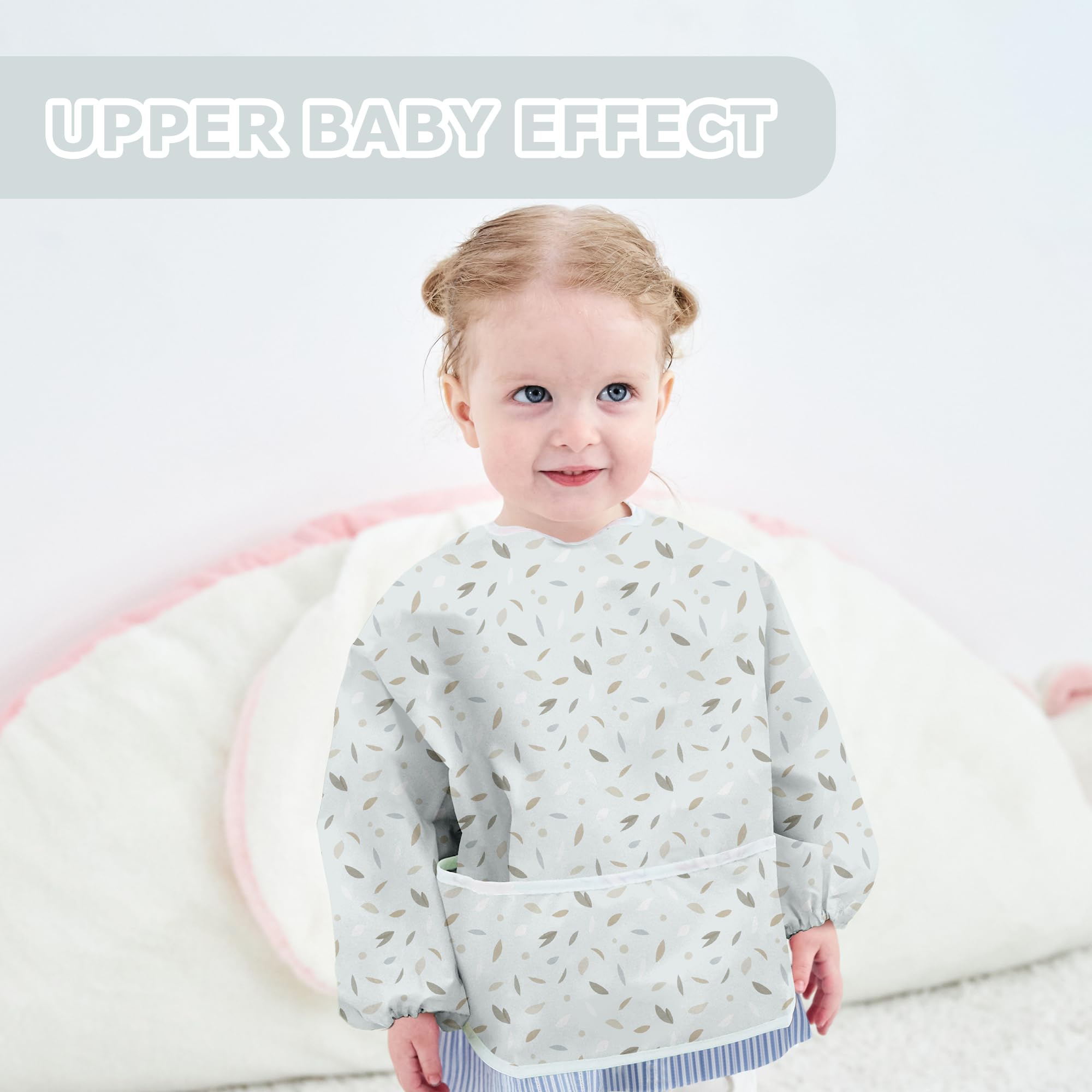 Little Dimsum blue leaves full-sleeved bib keeps clothes clean with waterproof surface