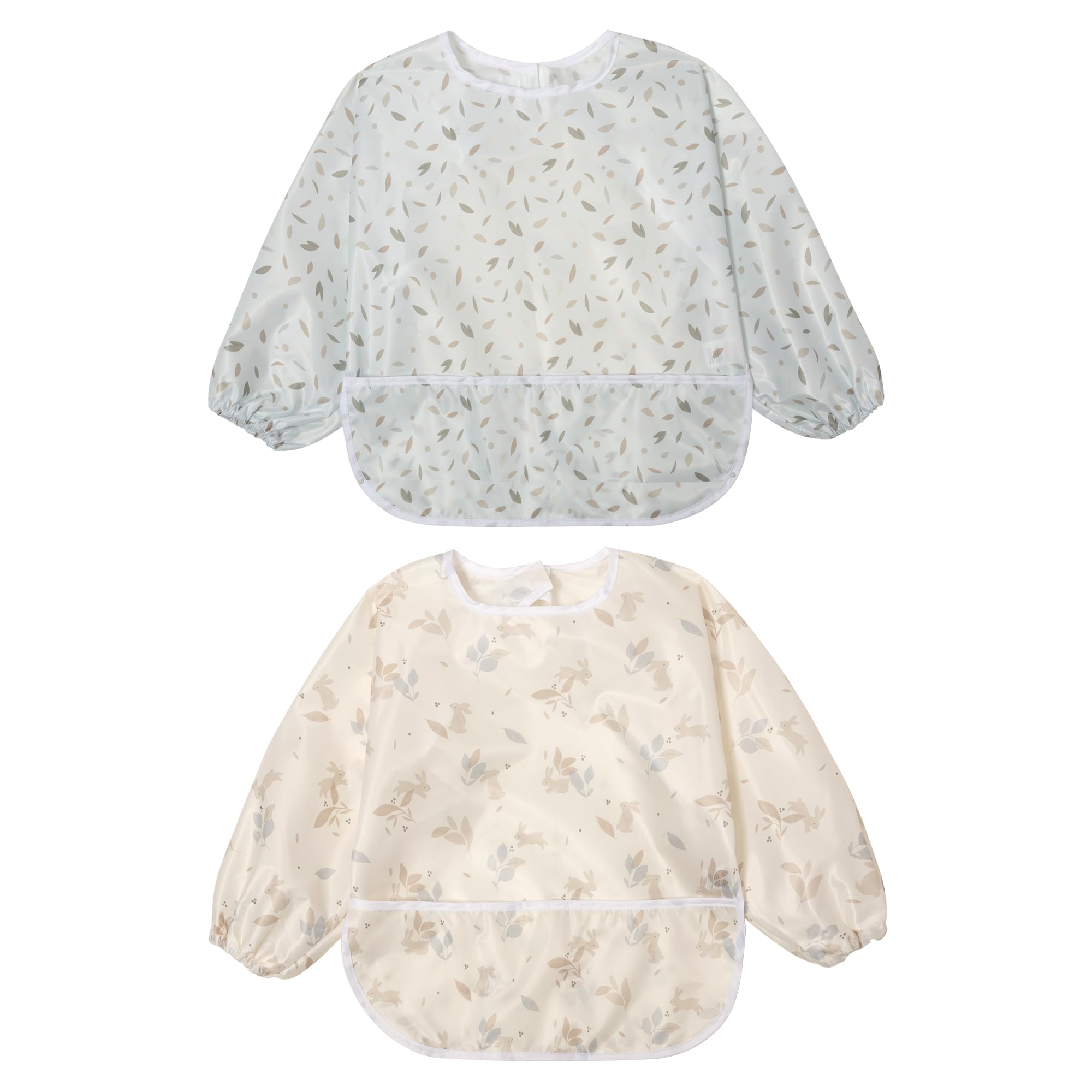Little Dimsum yellow rabbit full-sleeved bib protects outfits with large pocket for meals