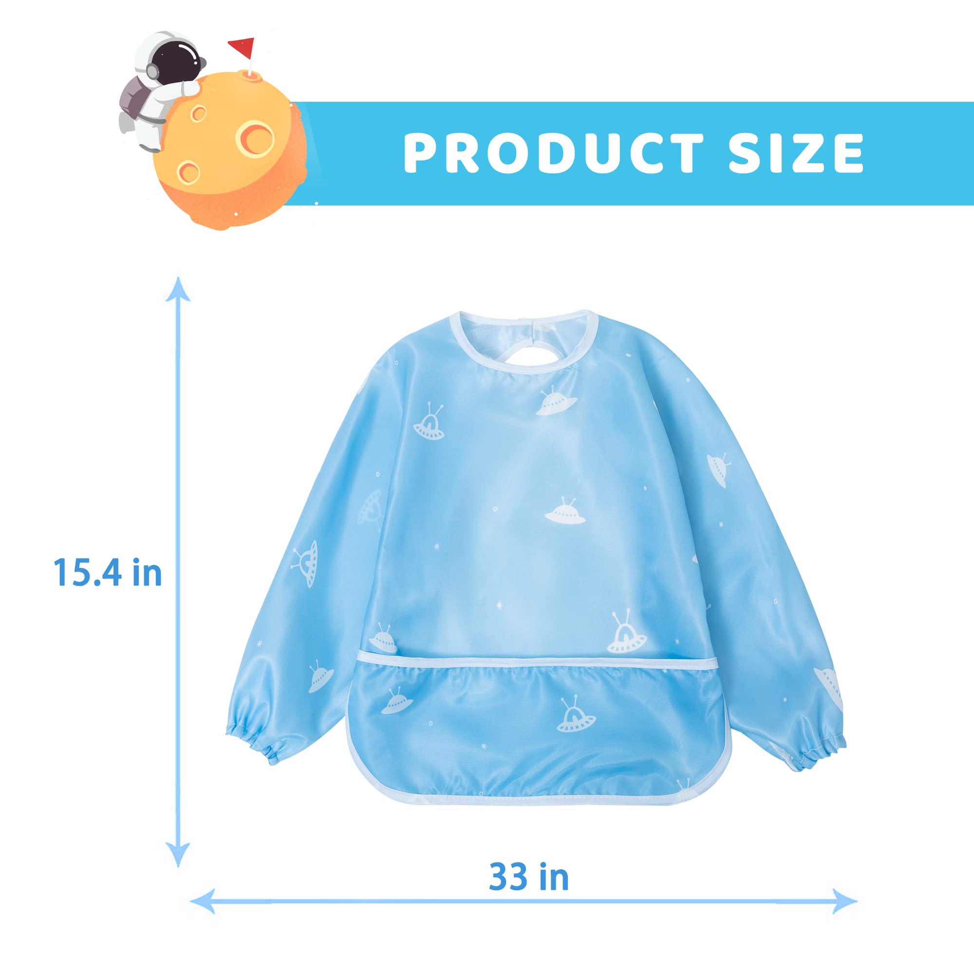 Little Dimsum Glatic and Spaceship pattern bib keeps kids engaged and clean