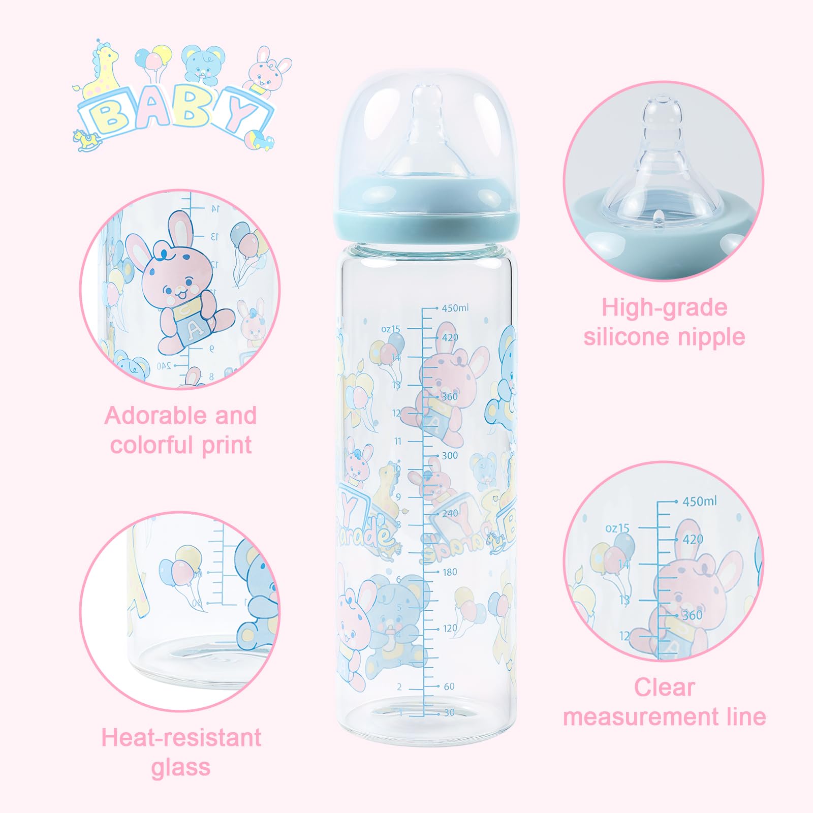 LittleForBig adult glass bottle wide-mouth design for easy filling and cleaning.
