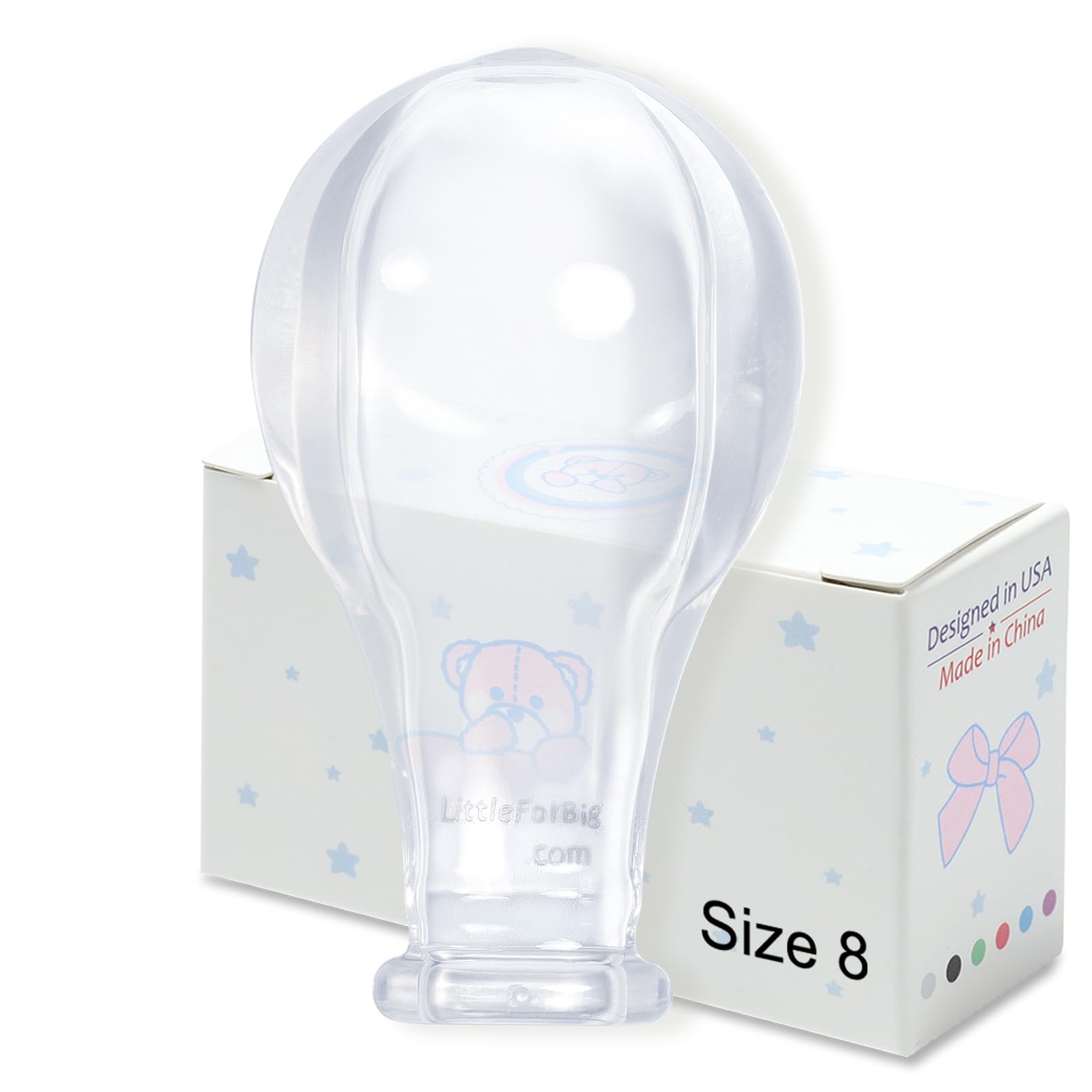 LittleForBig size8 candy gloss transparent nipple close-up for comfortable adult pacifier use