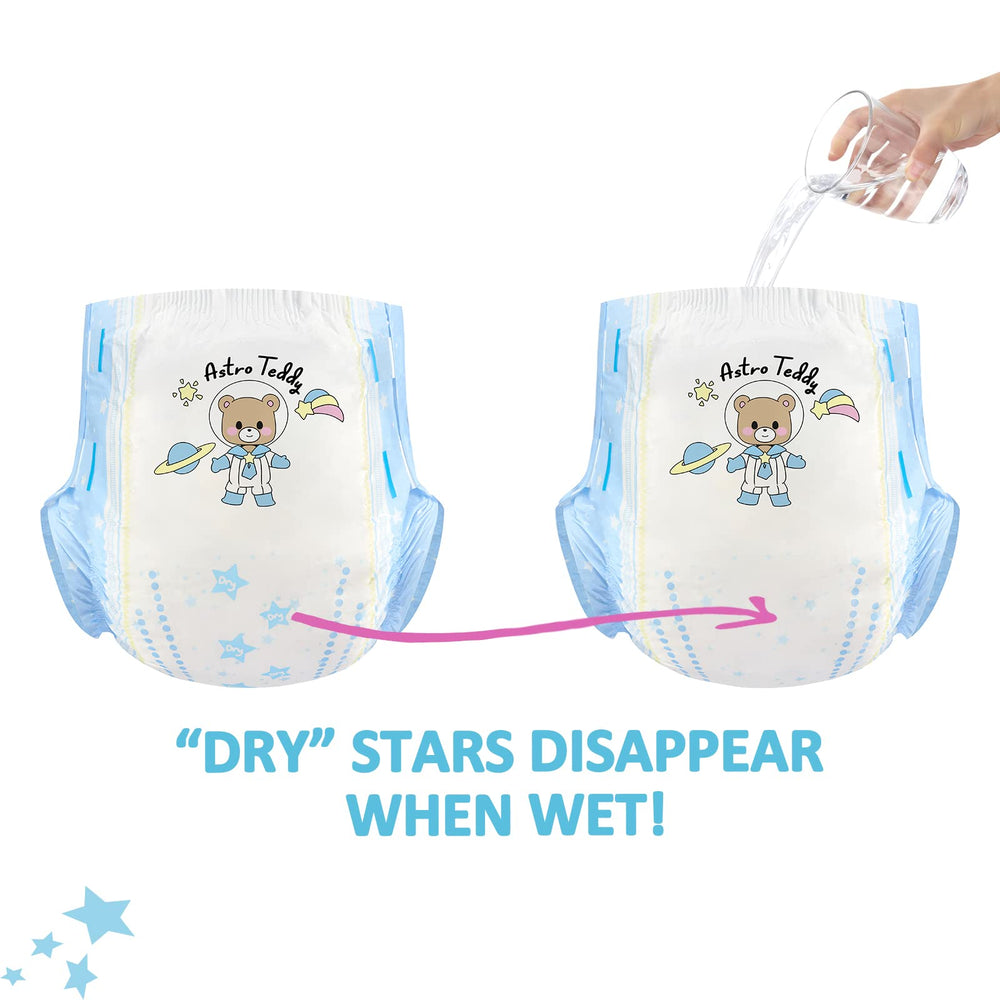 Littleforbig Astro Babies diaper back view shows pastel print and secure fit.