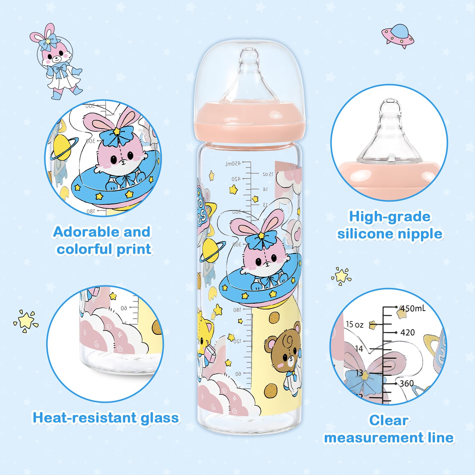 LittleForBig astro pattern bottle side angle showcases charm with pastel colors during daily routines.