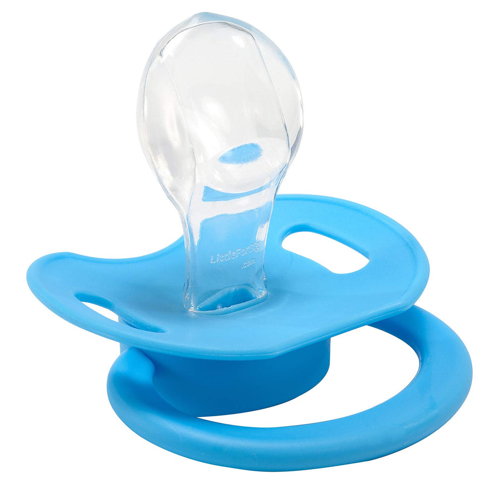 LittleForBig Bigshield Gen-II adult pacifier blue shield detail demonstrates mix-and-match customization options.