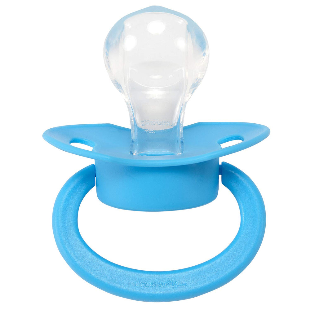 LittleForBig Bigshield Gen-II adult pacifier blue teat and shield show generous sizing for comfort.