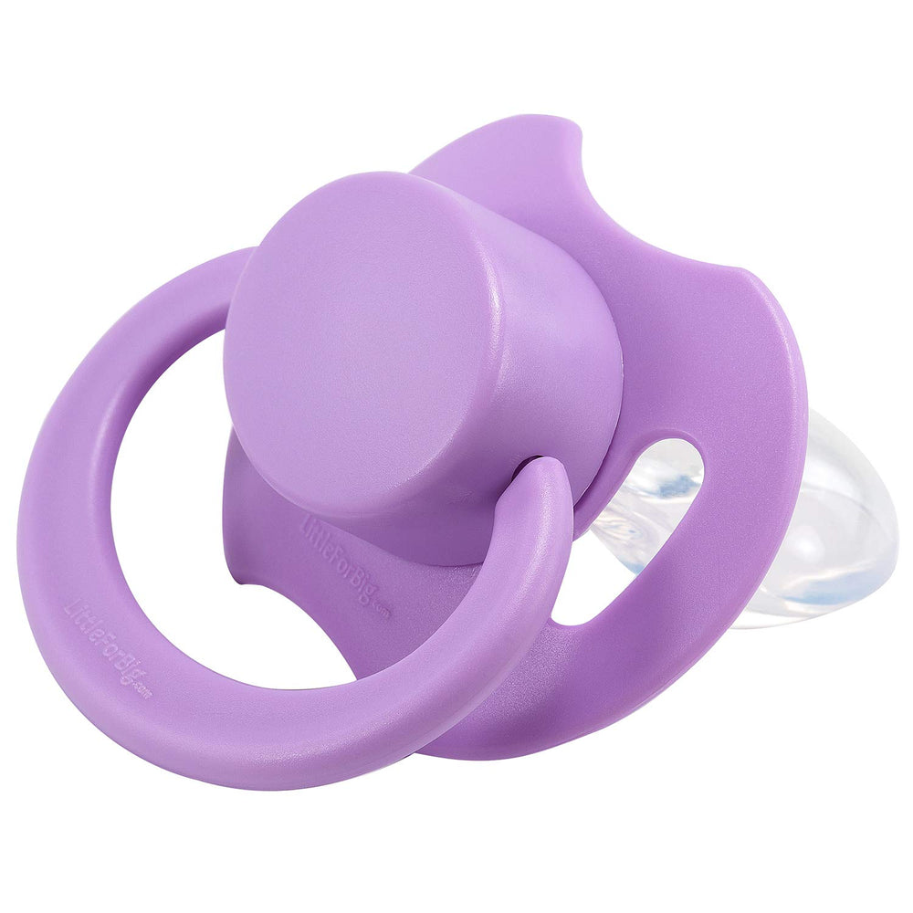 LittleForBig Bigshield Gen-II pacifier purple dust cap demonstrating hygiene-ready design