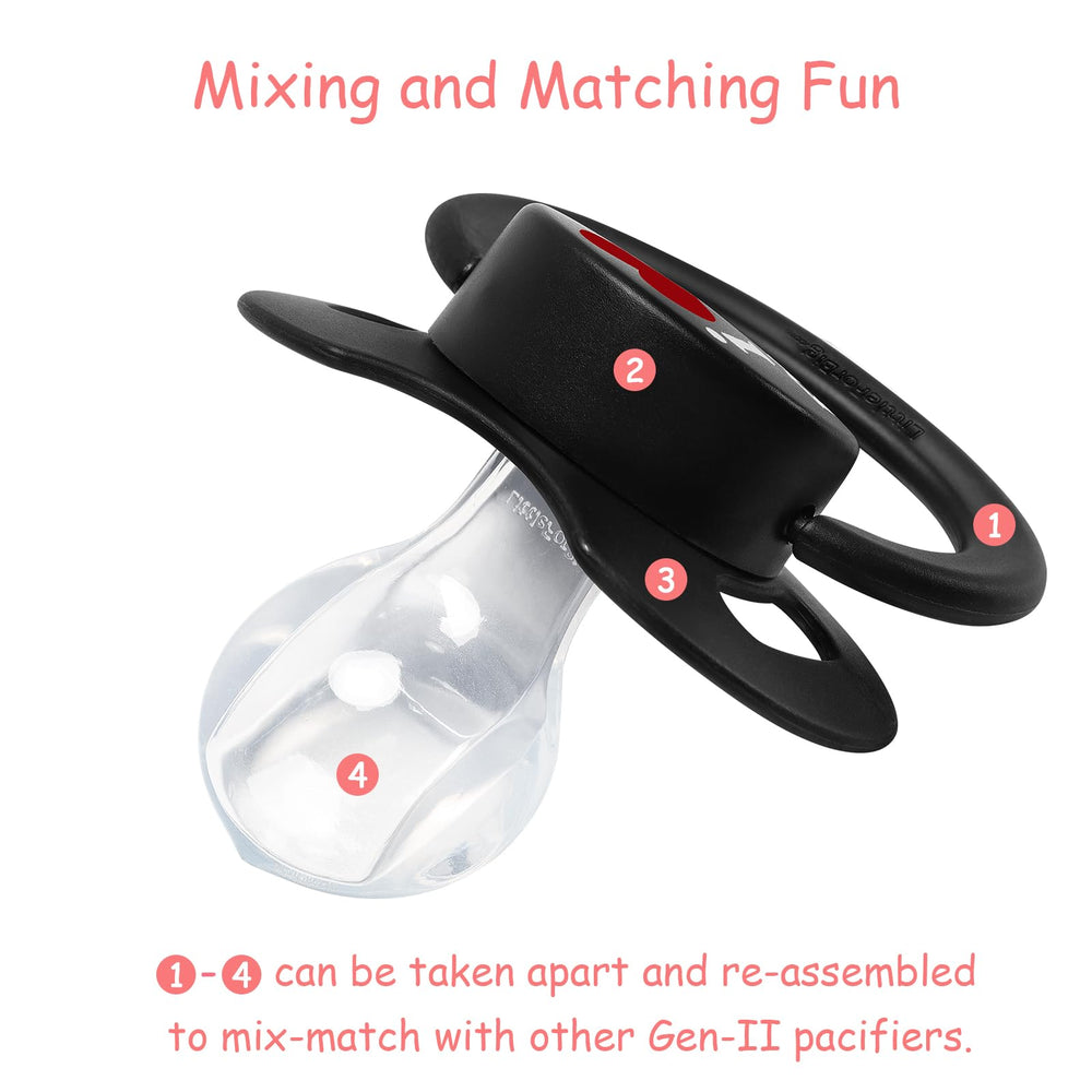 LittleForBig Bigshield Gen-II pacifier features a clear silicone nipple for easy inspection.