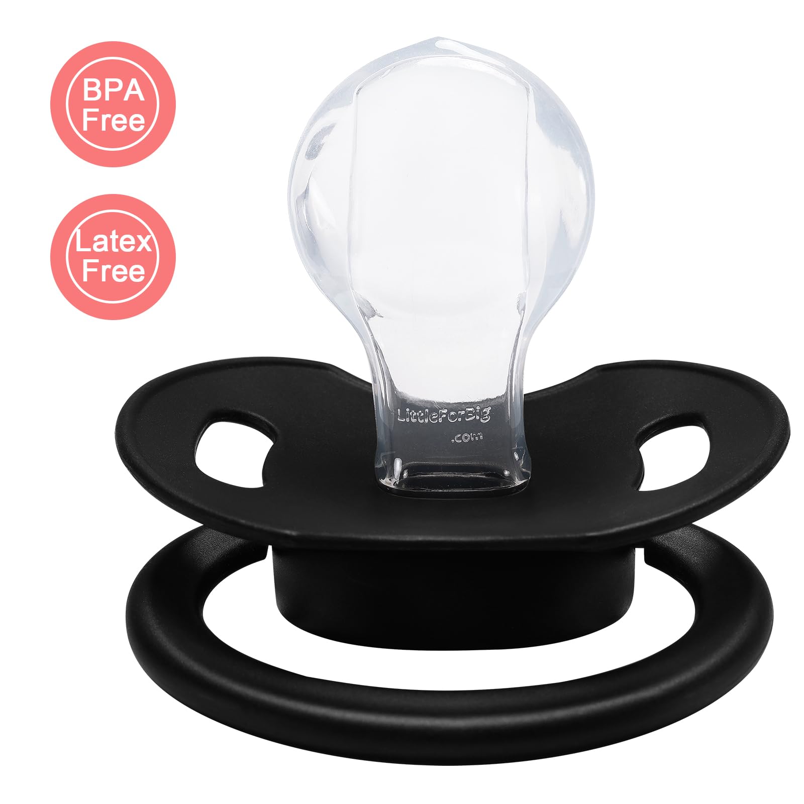 Dust cap on LittleForBig Bigshield Gen-II pacifier improves hygiene during storage.