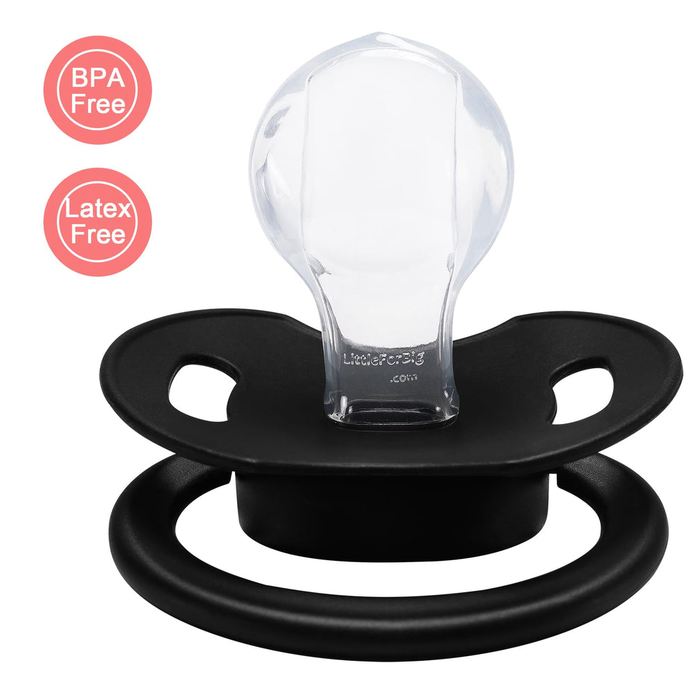 Dust cap on LittleForBig Bigshield Gen-II pacifier improves hygiene during storage.