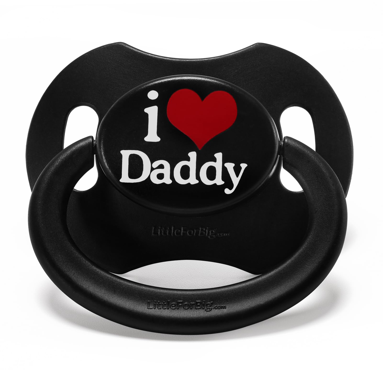LittleForBig Bigshield Gen-II pacifier with I Love Daddy pattern in black for everyday comfort.