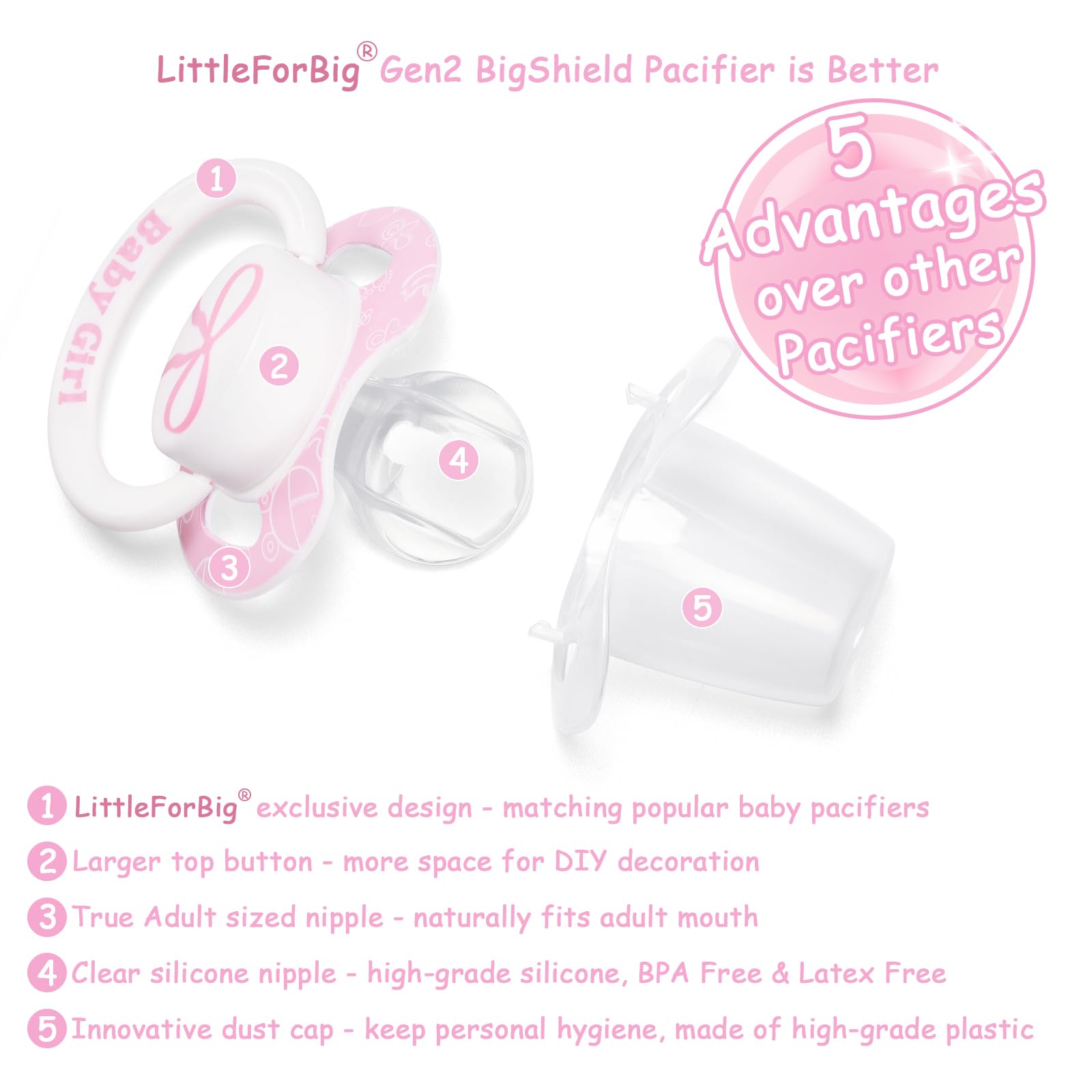 Close-up of LittleForBig Bigshield Gen-II pink bow button detail for DIY customization.