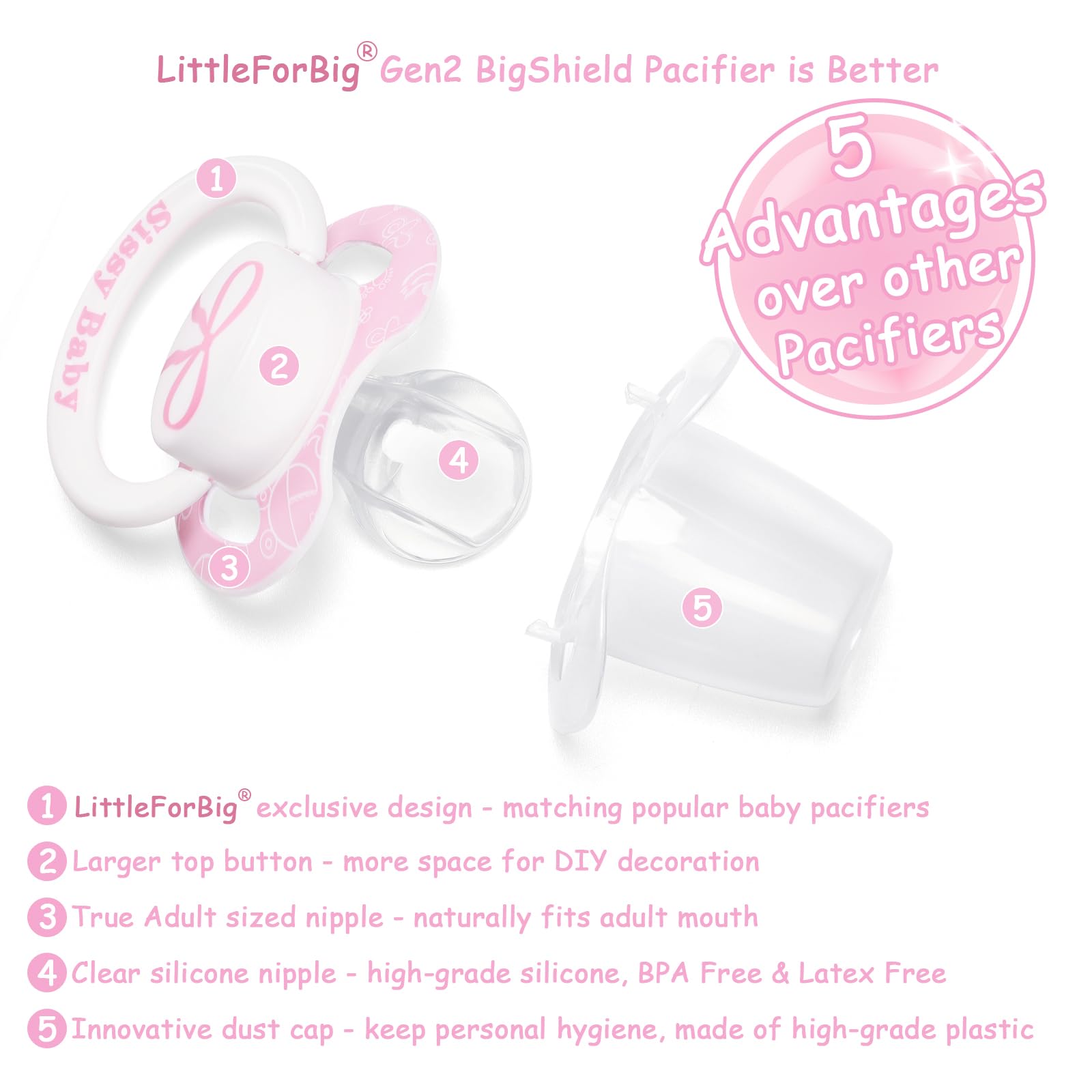 LittleForBig Bigshield Gen-II pacifier sissy baby shield with bold print
