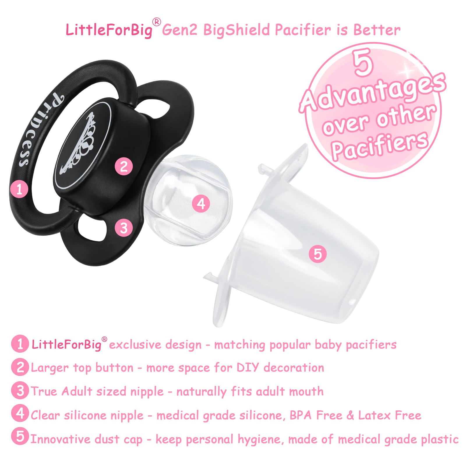 Littleforbig Bigshield Gen-II pacifier large button enables easy DIY decoration