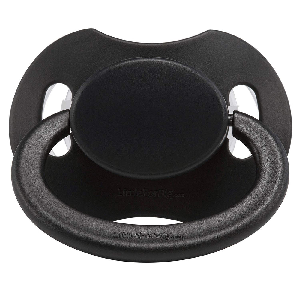 Littleforbig Bigshield Gen-II white pacifier front view with natural silicone nipple