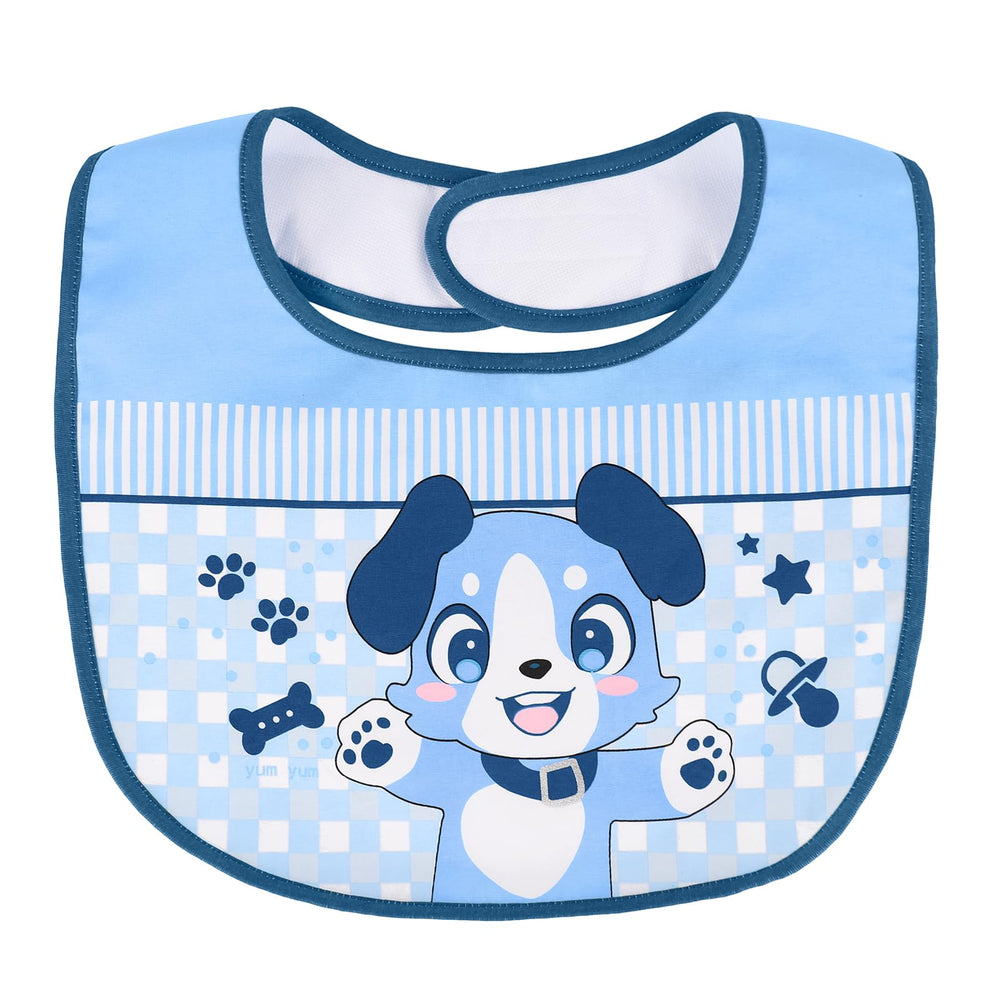 Littleforbig blue-print bib ready for daily use with easy cleanup.