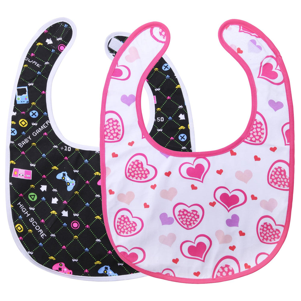 Littleforbig cotton waterproof adult bib front view with gamer print for meals
