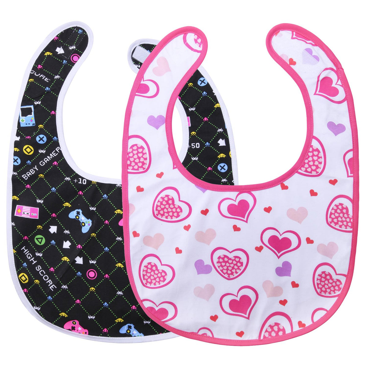 Littleforbig cotton waterproof adult bib front view with gamer print for meals