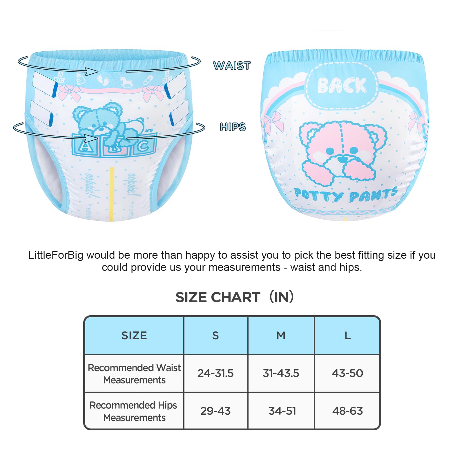 LittleForBig elastic waistband shot highlights secure fit for various body types.