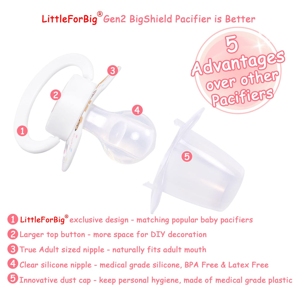 LittleForBig Gen-II pacifier teat close-up highlighting natural-feel silicone for calming comfort.