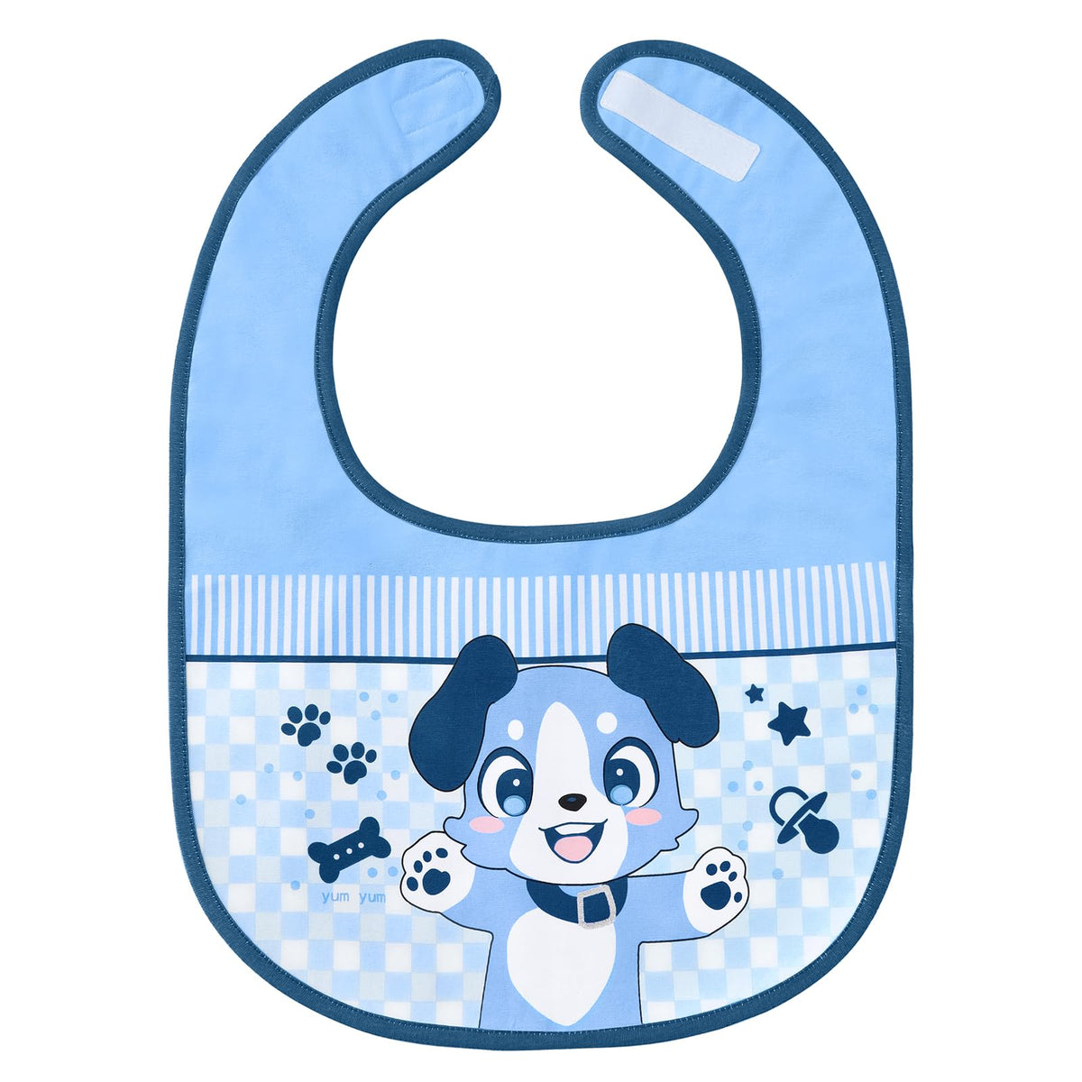 Littleforbig little blue bib with waterproof back protects outfits during meals.