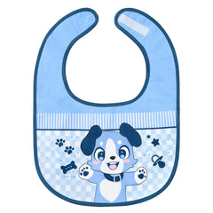 Littleforbig little blue bib with waterproof back protects outfits during meals.