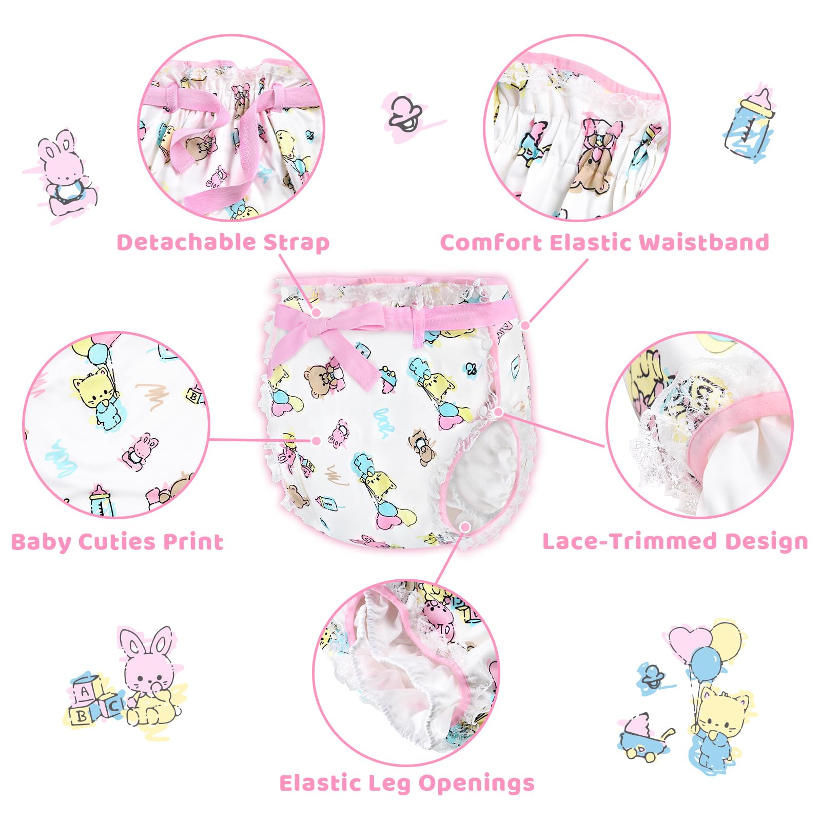 Littleforbig Silky Omutsu wrap pattern detail highlights Baby Cuties styling for playful routine.