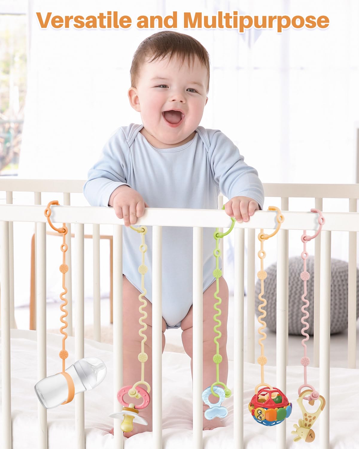 LittleHugs high chair strap secures toys during mealtime.