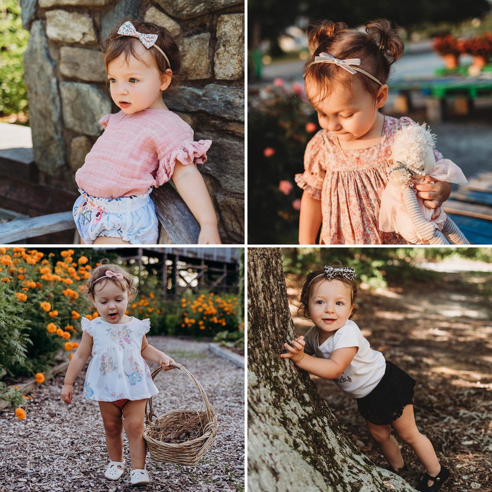 LittleJoJo lace bow headband; delicate detail for dressy occasions and photos.